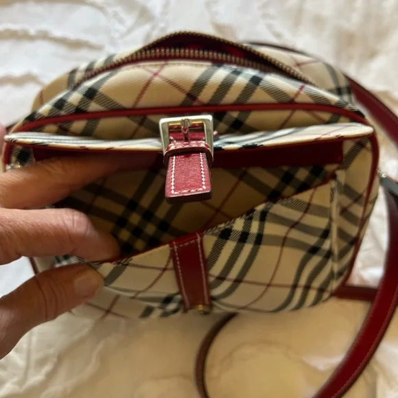 BURBERRY Plaid Crossbody Bag with Red Trim - Picture 4 of 4